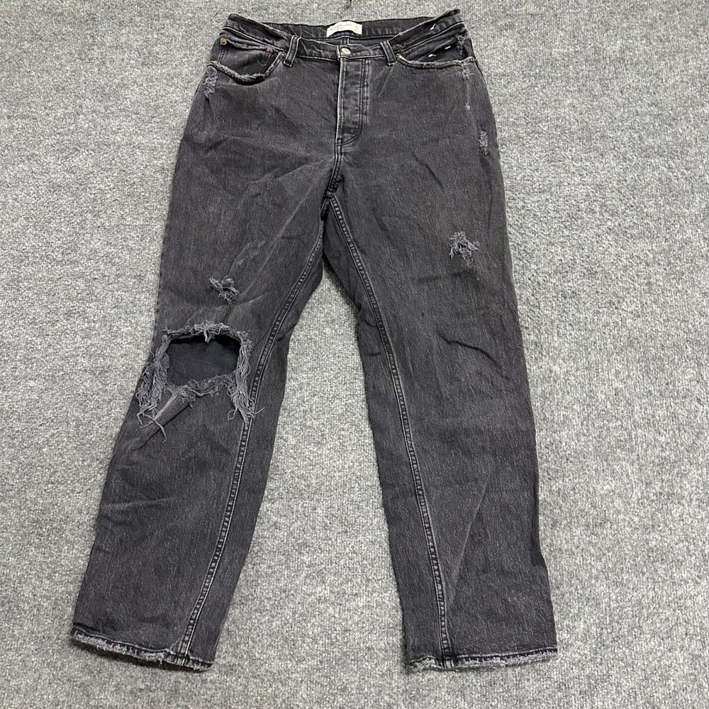 Abercrombie & Fitch Jeans Womens Size 10R Black The Dad High Rise Distressed Rip